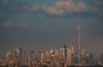 Burj Khalifa Dubai skyline at dusk - Dubai real estate market 2026 | برج خليفة دبي عند الغروب - سوق عقارات دبي 2026