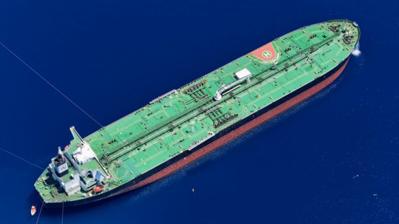 Aerial view of oil tanker at sea - Strait of Hormuz crisis 2026