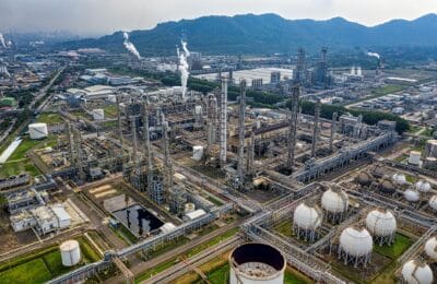 oil refinery complex aerial view crude oil pipeline tanker - Photo by Tom Fisk