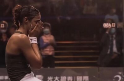 Hania El Hammamy celebrates at El Gouna International 2026 squash final