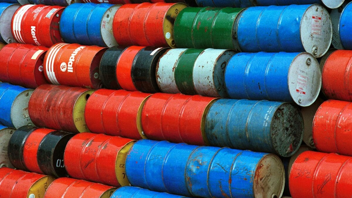 Crude oil samples showing different grades and colors