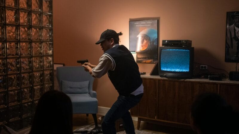 Dramatic scene from Fauda TV series showing undercover operatives in an intense moment