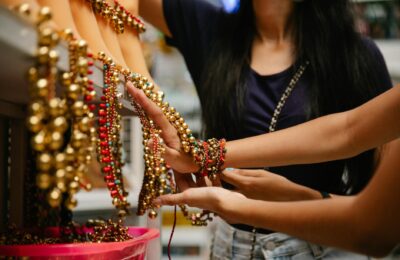 Egyptian gold market with 21 karat gold jewelry displayed for sale in Cairo