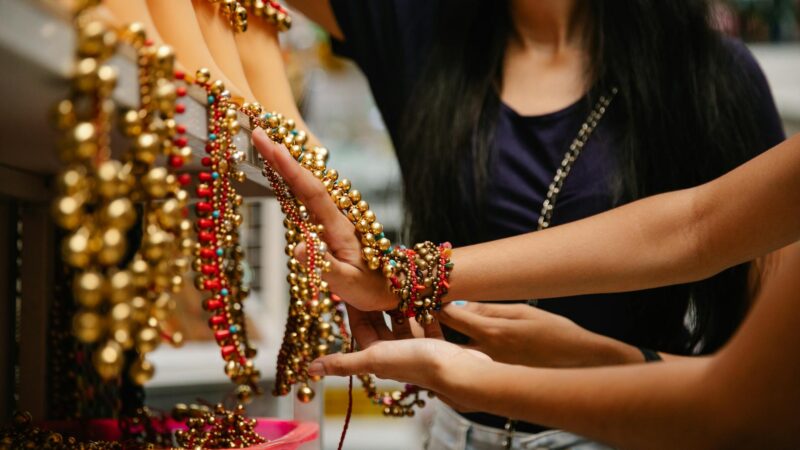 Egyptian gold market with 21 karat gold jewelry displayed for sale in Cairo
