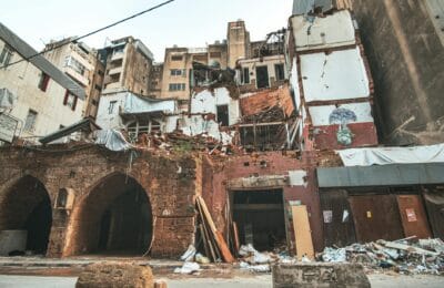 Damaged buildings in Beirut Lebanon showing the devastating impact of war and economic collapse in 2026