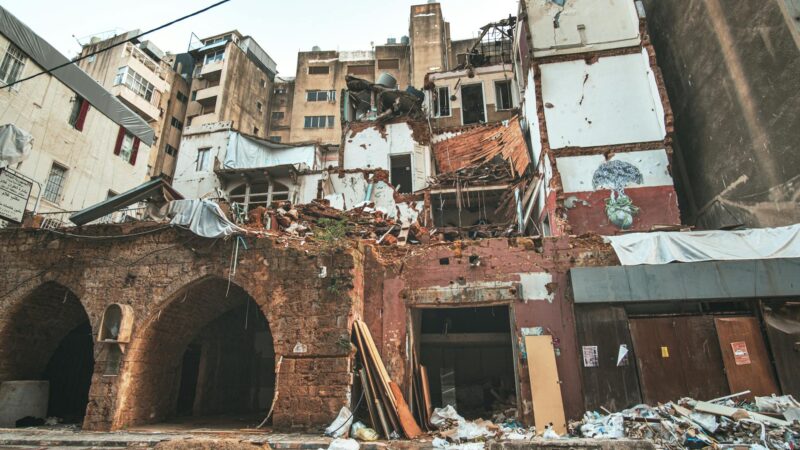 Damaged buildings in Beirut Lebanon showing the devastating impact of war and economic collapse in 2026