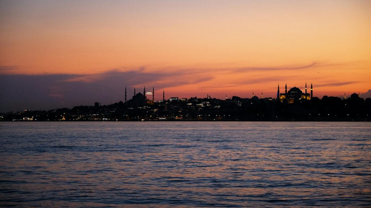 Istanbul skyline over the Bosphorus at sunset