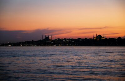 Istanbul skyline over the Bosphorus at sunset