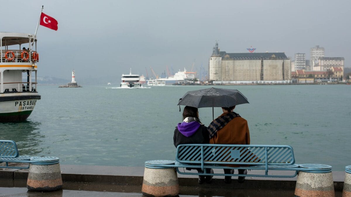 Turkish drama romantic scene with Istanbul Bosphorus background