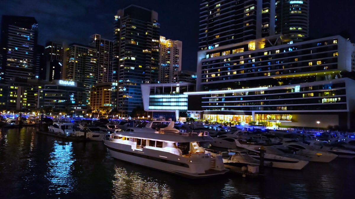 Dubai marina skyline at night, the setting of Netflix reality series Dubai Bling